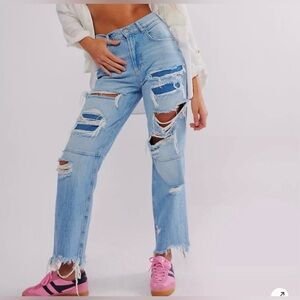 We The Free Ripped Light Blue Straight Leg Jeans